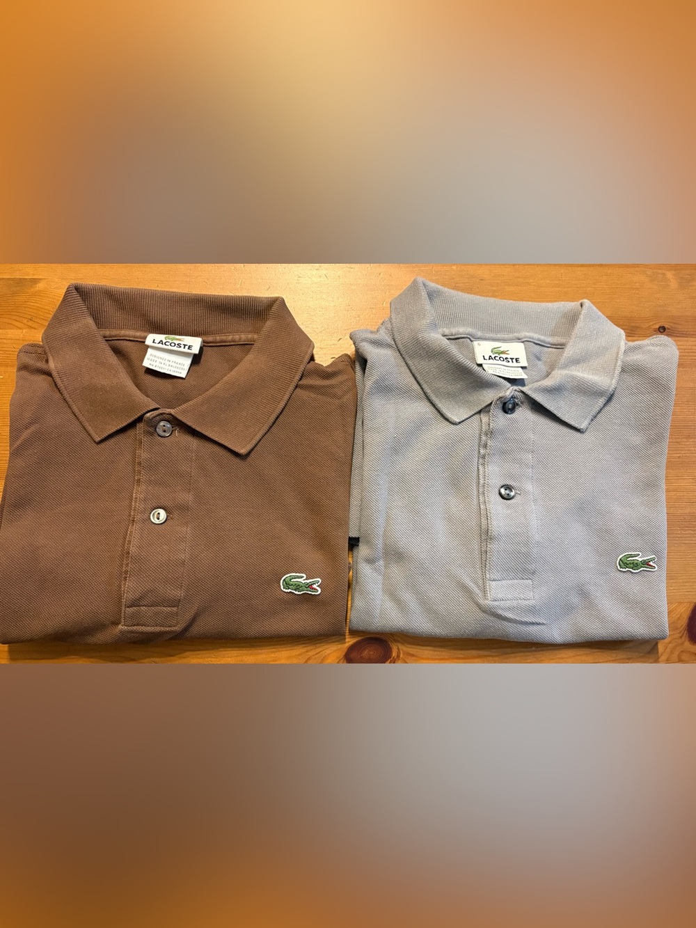 Lacoste Men’s Polo Shirt Bundle Lot of 2 Size 5 Large Brown Gray Classic Croc